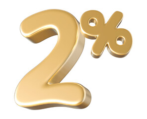 2 Percent Off Sale Gold Number 3D Render