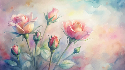 Charming rose flower watercolor background