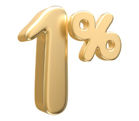 1 Percent Off Sale Gold Number 3D Render