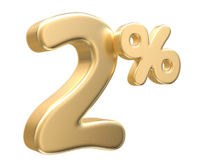 2 Percent Off Sale Gold Number 3D Render
