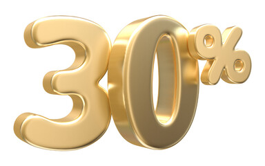 30 Percent Off Sale Gold Number 3D Render