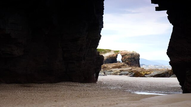 Playa las Catedrales, Catedrais beach in Ribadeo, province of Lugo, Galicia. Cantabric sea coast landscape in northern Spain.