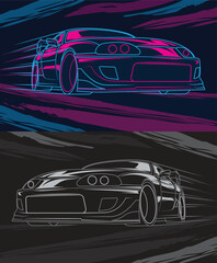 Cool neon japanese sport cars isolate 2