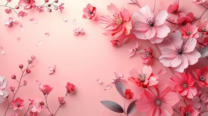 Fototapeta premium Elegant Cherry Blossom Floral Embrace Wallpaper in Vibrant Pink and Red