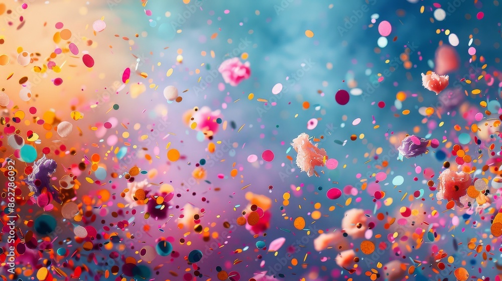 Canvas Prints Colorful Confetti Falling Against a Blue and Orange Background - Canvas Prints