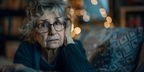 Elderly widow seeks online support for depression. Concept Depression Support, Online Therapy, Elderly Care, Coping Strategies