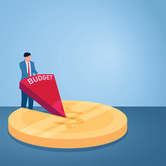 A man takes pieces of a coin from a whole coin, an illustration of budget cuts.