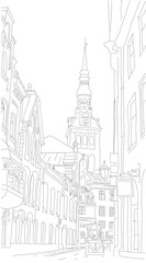 Old Tallinn Street Sketch. Medieval cities and towns concept vector art