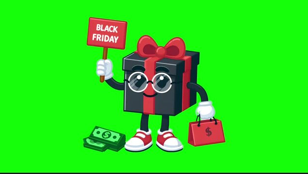 Cute Black Friday Sales Character Pop-Up Animation on Green Screen