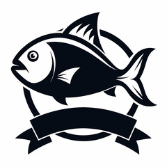Fototapeta premium Fish logo with a classic ribbon vector illustration 