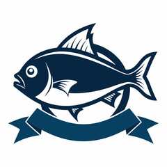 Fish logo with a classic ribbon vector illustration 