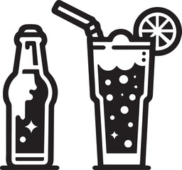 beer bottle and glass silhouettes vector art illustration