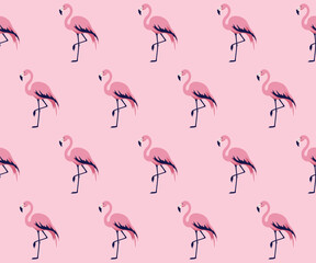 Różowe flamingi. Wzór bezszwowy. Ptaki na różowym tle. © Monika