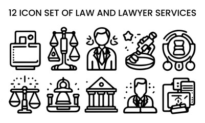 Law and Lawyer Services Vector Icon Set Empower Your Brand with the Symbolism of Justice and Legal Expertise Symbolize Legal Expertise, Advocacy, and the Upholding of Justice with the Majestic Law and