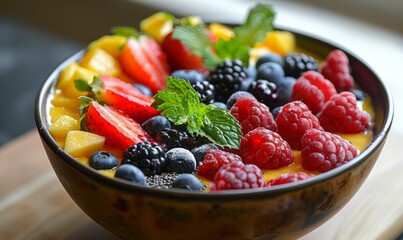 A refreshing summer smoothie bowl with toppings