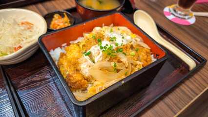 Katsudon. pork cutlet with egg rice bowl