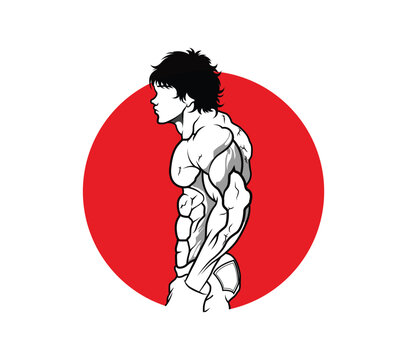 Baki Hanma Art work side pose with red circle on background
