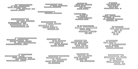 Set of asian line cloud set. Minimal  design, chinese and japanese style.