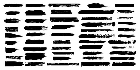 Set of hand drawn grunge black brush strokes, isolated on white background.