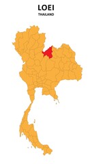 Fototapeta premium Loei Map is highlighted on the Thailand map with detailed State and region outlines.