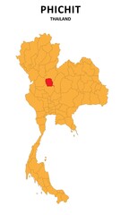Fototapeta premium Phichit Map is highlighted on the Thailand map with detailed State and region outlines.