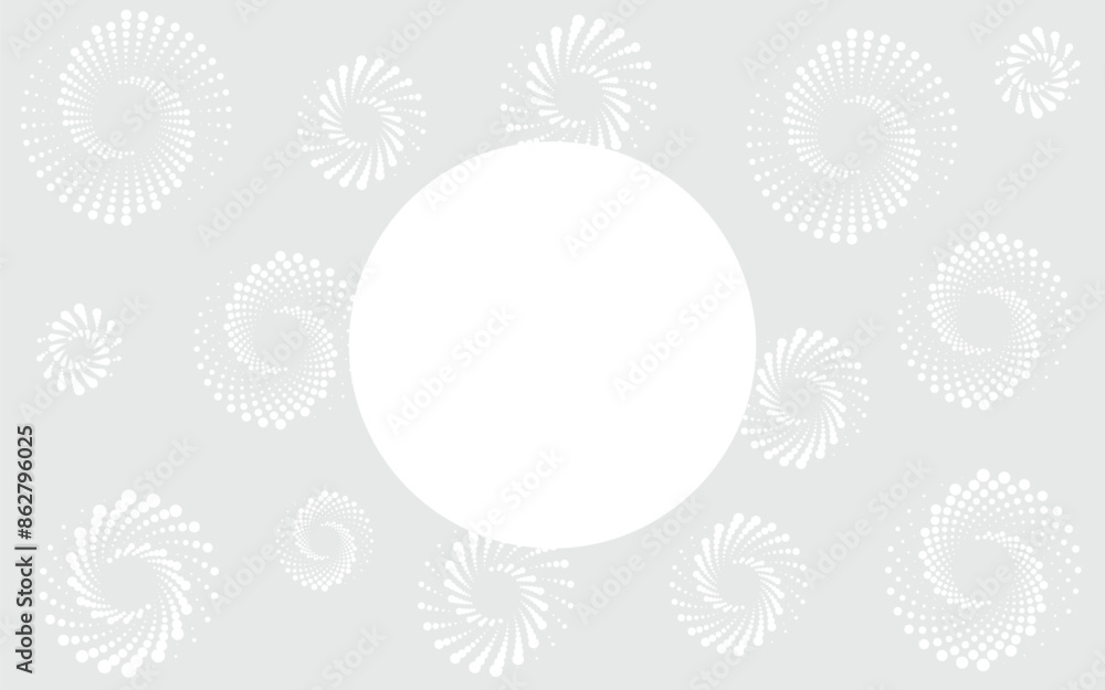 Poster abstract background with circles and spiral circular dot wave on white background. minimal geometric
