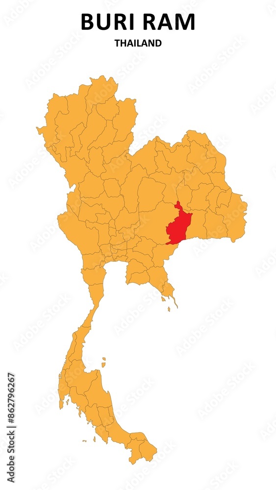 Sticker Buri Ram Map is highlighted on the Thailand map with detailed State and region outlines.