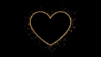 golden heart frame with shiny glowing stars 4k motion background, love and romantic design element