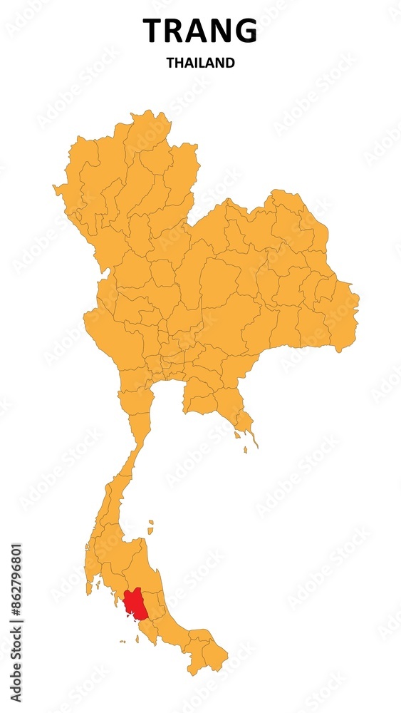 Canvas Prints trang map is highlighted on the thailand map with detailed state and region outlines.