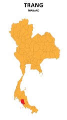 Obraz premium Trang Map is highlighted on the Thailand map with detailed State and region outlines.