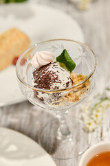 Sunny Day Ice Cream Treat in Crystal Dish on Wooden Table