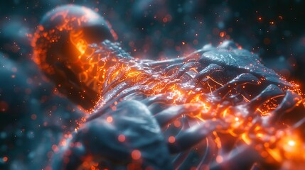 Spinal health visualization Individual spinal cord injury glowing depiction of damaged spinal nerves and impaired communication