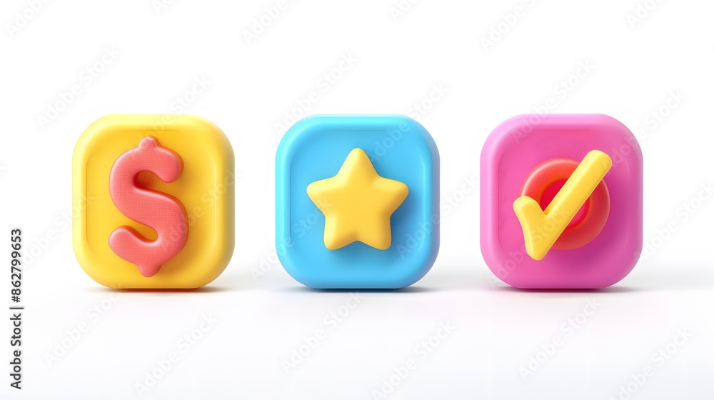 Poster label set with percent, check mark and discount. app icon. 3d web vector illustrations. white backgr