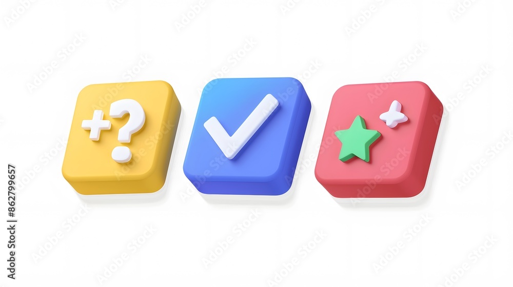 Poster label set with percent, check mark and discount. app icon. 3d web vector illustrations. white backgr