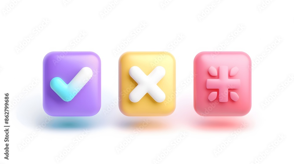 Poster label set with percent, check mark and discount. app icon. 3d web vector illustrations. white backgr