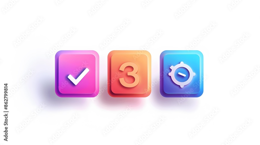 Poster label set with percent, check mark and discount. app icon. 3d web vector illustrations. white backgr