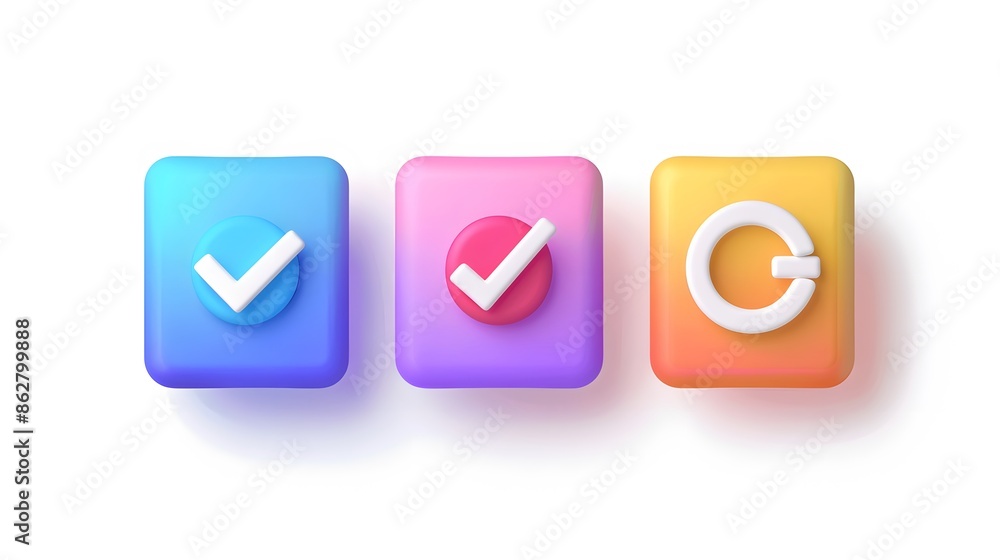Poster label set with percent, check mark and discount. app icon. 3d web vector illustrations. white backgr