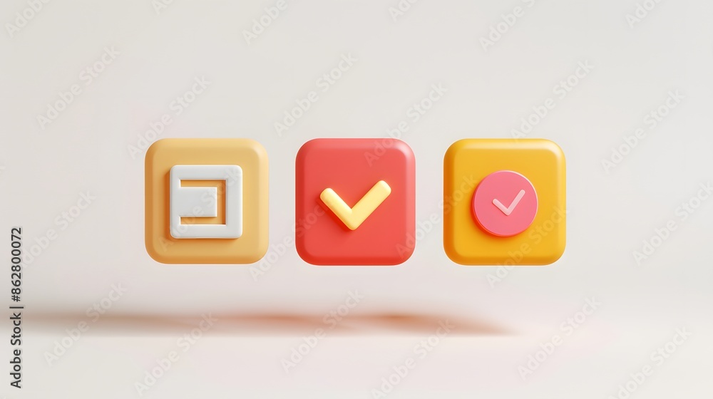 Poster label set with percent, check mark and discount. app icon. 3d web vector illustrations. white backgr