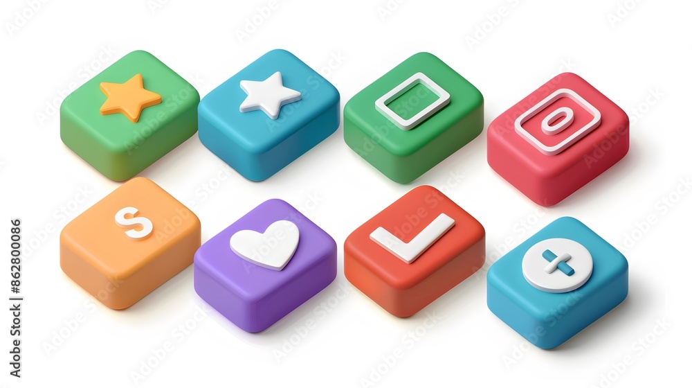 Poster label set with percent, check mark and discount. app icon. 3d web vector illustrations. white backgr