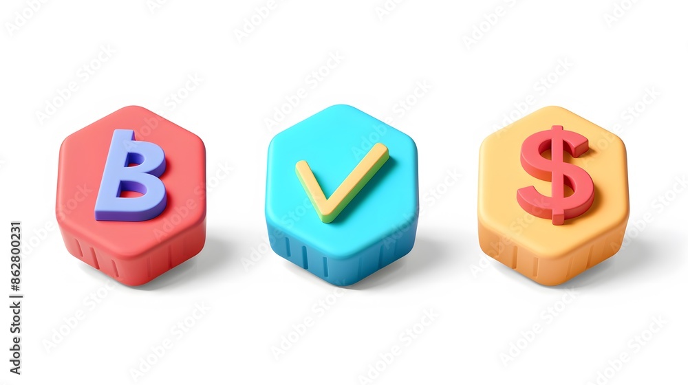 Poster label set with percent, check mark and discount. app icon. 3d web vector illustrations. white backgr
