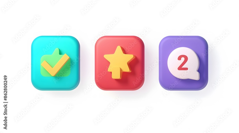 Poster label set with percent, check mark and discount. app icon. 3d web vector illustrations. white backgr