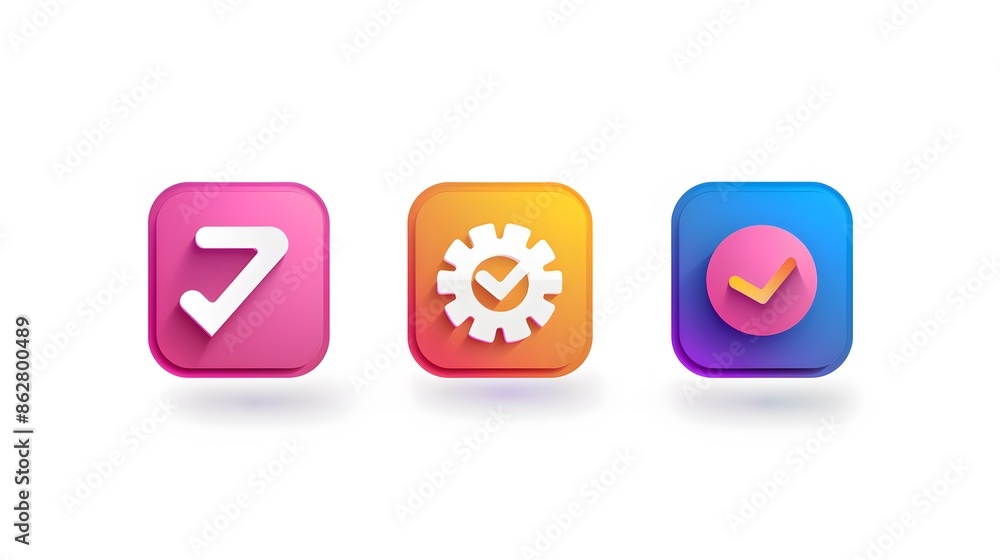 Poster label set with percent, check mark and discount. app icon. 3d web vector illustrations. white backgr
