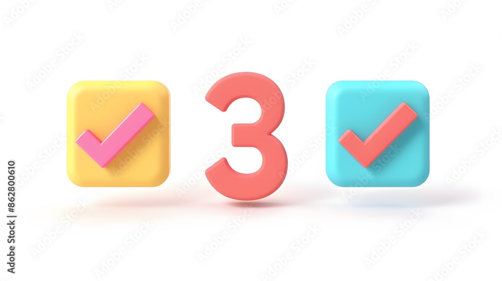 Poster label set with percent, check mark and discount. app icon. 3d web vector illustrations. white backgr