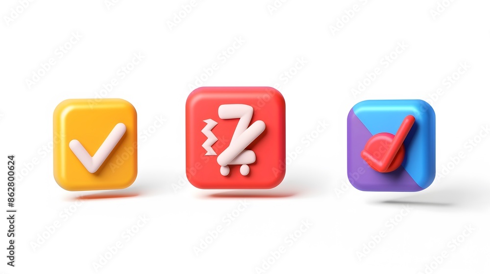 Poster label set with percent, check mark and discount. app icon. 3d web vector illustrations. white backgr