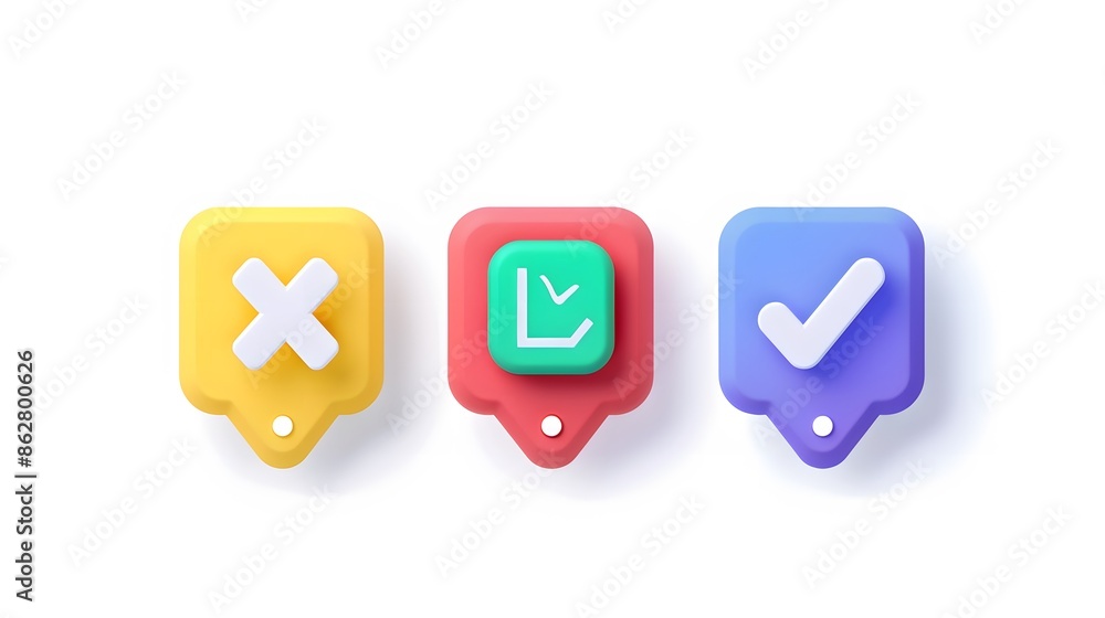 Poster label set with percent, check mark and discount. app icon. 3d web vector illustrations. white backgr