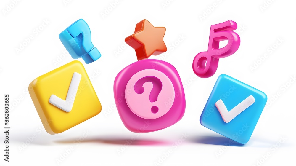 Poster label set with percent, check mark and discount. app icon. 3d web vector illustrations. white backgr