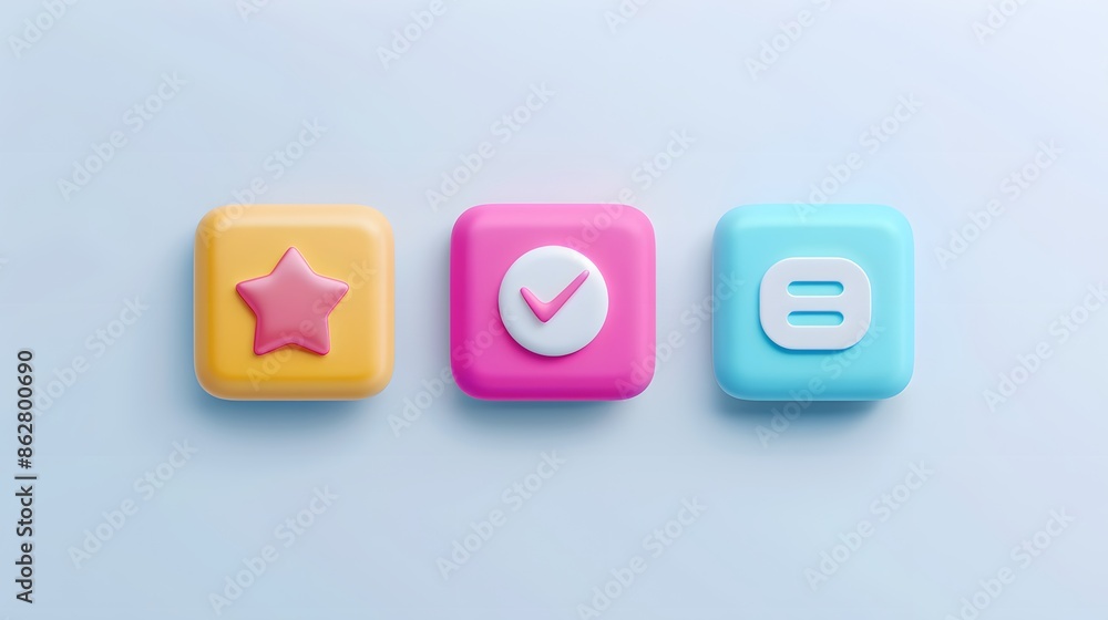 Poster label set with percent, check mark and discount. app icon. 3d web vector illustrations. white backgr