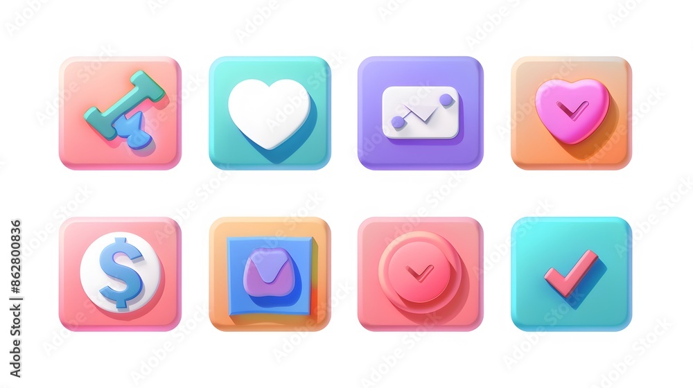 Poster label set with percent, check mark and discount. app icon. 3d web vector illustrations. white backgr