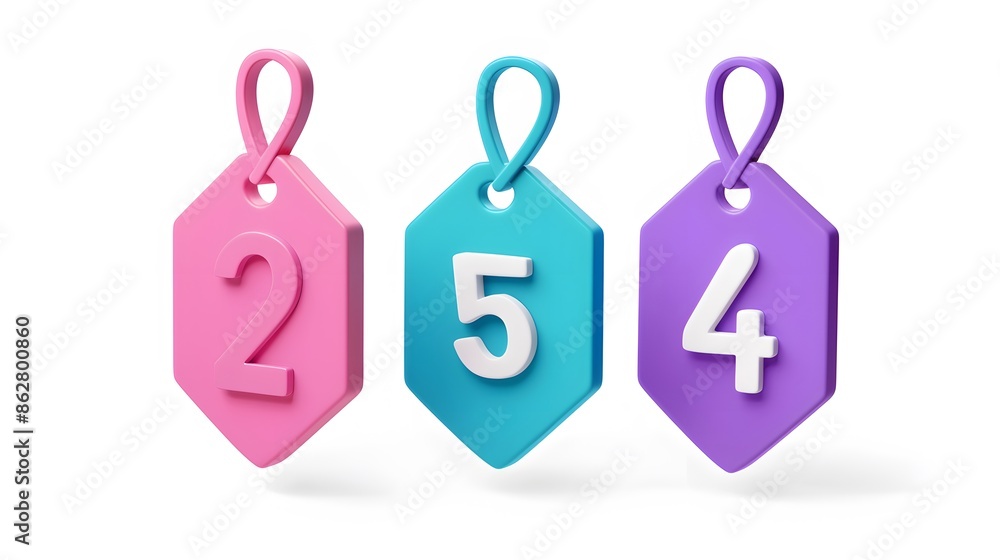 Poster label set with percent, check mark and discount. app icon. 3d web vector illustrations. white backgr