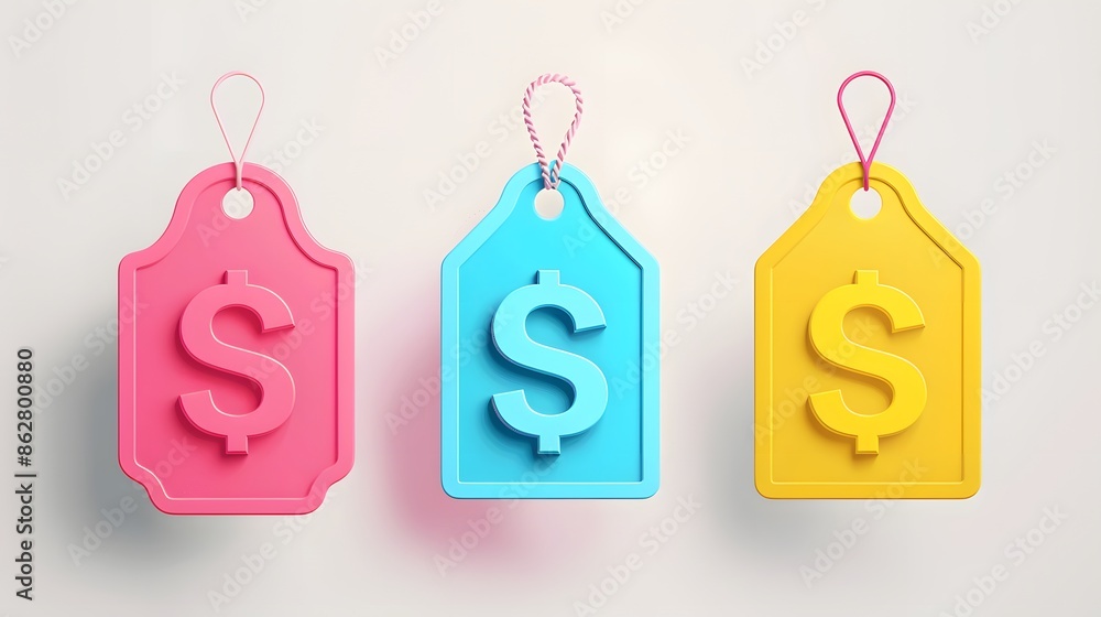 Poster label set with percent, check mark and discount. app icon. 3d web vector illustrations. white backgr